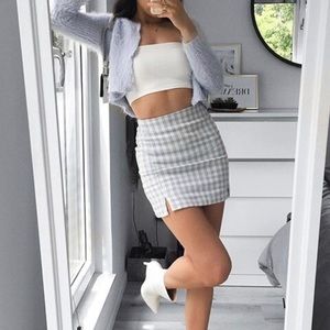 plaid print slit hem skirt
